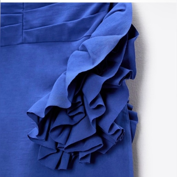 Royal Blue Side Ruffled Strapless Zara Mini Dress - Picture 6 of 8